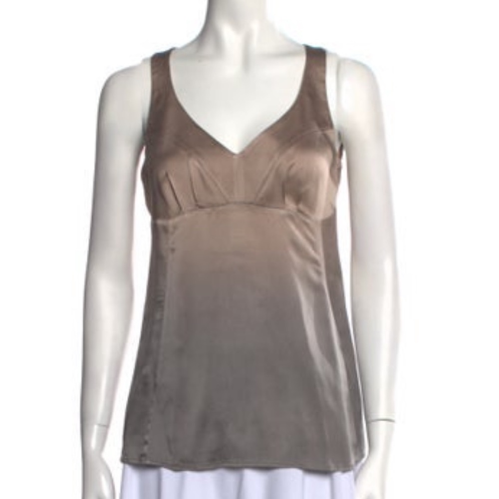 Brunello Cucinelli Silk Charmeuse Taupe Gray Ombre Empire Waist Top Camisole L
